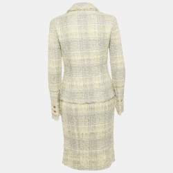 Pre Owned Chanel Yellow & Grey Tweed Blazer, Skirt & Tie Set M