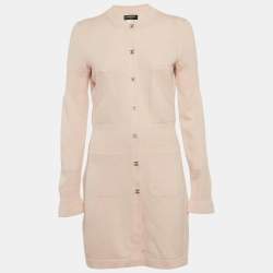 Pre Owned Chanel Pink Cashmere Knit CC Closure Detail Mini Dress M