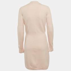 Pre Owned Chanel Pink Cashmere Knit CC Closure Detail Mini Dress M