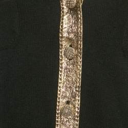 Pre Owned Chanel Black/Gold Metallic Coated Leather Cardigan S