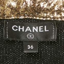 Pre Owned Chanel Black/Gold Metallic Coated Leather Cardigan S