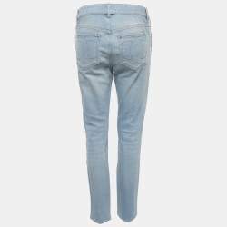 Pre Owned Chanel Blue Denim Side Trim Skinny Jeans S/Waist28"