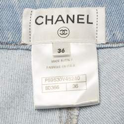 Pre Owned Chanel Blue Denim Side Trim Skinny Jeans S/Waist28"