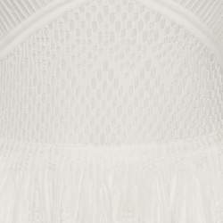 Pre Owned Chanel White Textured Knit Ruffled Midi Dress M