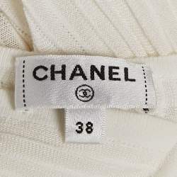 Pre Owned Chanel White Textured Knit Ruffled Midi Dress M