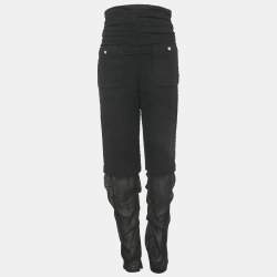 Pre Owned بنطلون شانيل أسود تريم حرير وتويد مقاس متوسط