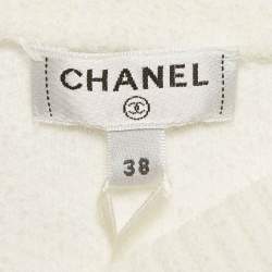Pre Owned Chanel White Logo Intarsia Terry Crop Top M