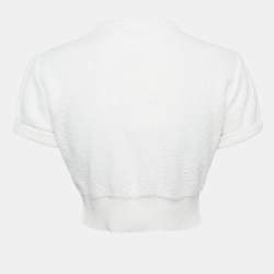 Pre Owned Chanel White Logo Intarsia Terry Crop Top M