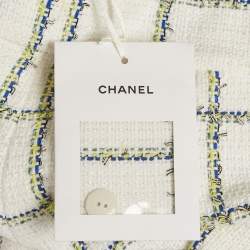 Pre Owned بنطلون شانيل قماش تويد أبيض بنقشة مربعات مقاس متوسط (ميديم)