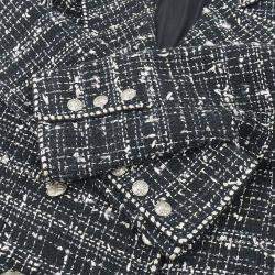 Pre Owned Chanel Emblem Coat Black Tweed FR 40