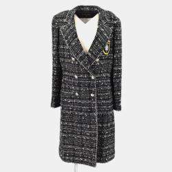 Pre Owned Chanel Emblem Coat Black Tweed FR 40