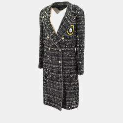 Pre Owned Chanel Emblem Coat Black Tweed FR 40