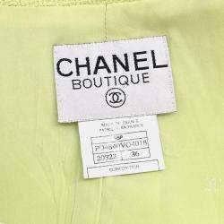 Pre Owned Chanel Single Breasted Collarless Jacket Light Green FR 36