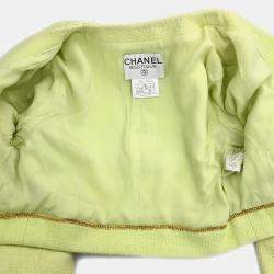 Pre Owned Chanel Single Breasted Collarless Jacket Light Green FR 36
