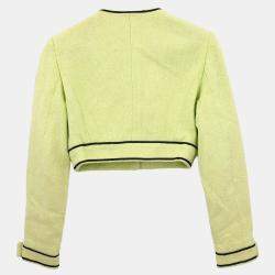 Pre Owned Chanel Single Breasted Collarless Jacket Light Green FR 36