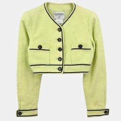 Pre Owned Chanel Single Breasted Collarless Jacket Light Green FR 36