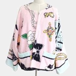 مملوكة مسبقًا Chanel #38 Bathrobe Style Icon Coat Gown Pink Black 100% Cotton