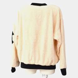 مملوكة مسبقًا توب شانيل ياقة دائرية أكمام طويلة أوف وايت أسود