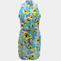 Pre Owned سترة بلا أكمام وتنورة جاكيت شانيل أزرق 97P مقاس 40