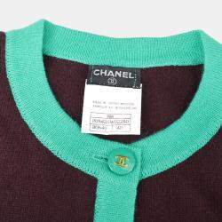 Pre Owned Chanel 95A #40 Ensemble Cardigan Top Brown Green Cashmere