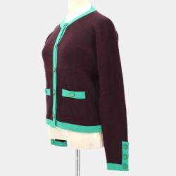 Pre Owned Chanel 95A #40 Ensemble Cardigan Top Brown Green Cashmere