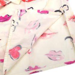 Pre Owned Chanel Lips Pattern Front Opening Long Sleeve Top Shirt White Cotton Size M