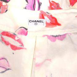 Pre Owned Chanel Lips Pattern Front Opening Long Sleeve Top Shirt White Cotton Size M