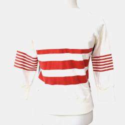 مملوكة مسبقًا سويت شيرت شانيل مداموزيل بأكمام طويلة قطني أبيض أحمر مقاس 38