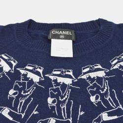 مملوكة مسبقًا توب شانيل P44570K04639 #34 كم طويل ياقة مستديرة نيلي