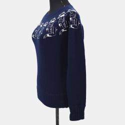 مملوكة مسبقًا توب شانيل P44570K04639 #34 كم طويل ياقة مستديرة نيلي