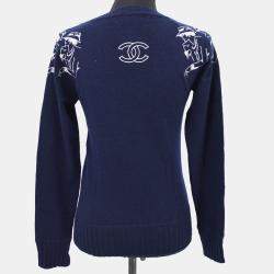 مملوكة مسبقًا توب شانيل P44570K04639 #34 كم طويل ياقة مستديرة نيلي