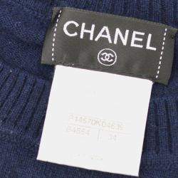 مملوكة مسبقًا توب شانيل P44570K04639 #34 كم طويل ياقة مستديرة نيلي