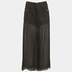 Pre Owned Chanel Black Denim Sheer Overlay Wide Leg Jeans S/Waist 24"