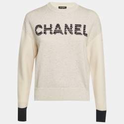 مملوكة مسبقًا Chanel Beige Logo Intarsia Lurex Knit Sweatshirt S