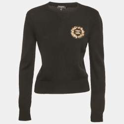 Pre Owned Chanel Black CC Embellished Cashmere Knit Sweater M