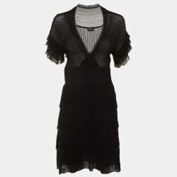 مملوكة مسبقًا فستان شانيل شبكي أسود بطبقات قصير ميني ميديوم