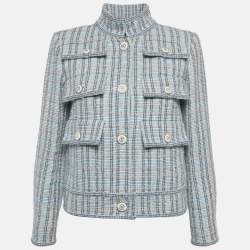Pre Owned Chanel Blue Tweed Button Detail Jacket M