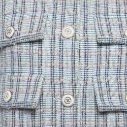 Pre Owned Chanel Blue Tweed Button Detail Jacket M