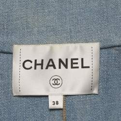 مملوكة مسبقًا Chanel White/Blue Leather and Denim Double Breasted Vest M