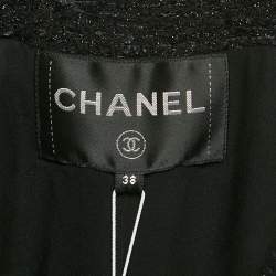 Pre Owned Chanel Black Tweed Double Breasted Coat M