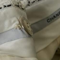 Pre Owned بنطلون شانيل قماش تويد منقوش أبيض مقاس صغير (سمول)