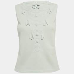 Pre Owned Chanel Blue Stretch Knit Tassel Detail Sleeveless Top M