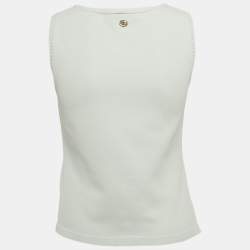Pre Owned Chanel Blue Stretch Knit Tassel Detail Sleeveless Top M