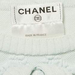 Pre Owned Chanel Blue Stretch Knit Tassel Detail Sleeveless Top M