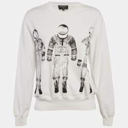 Pre Owned Chanel White Printed Cotton Sweatshirt M