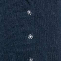 Pre Owned جاكيت شانيل أزرار تفاصيل تويد أزرق بحري مقاس كبير جداً (اكس لارج)