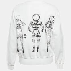 Pre Owned سويت شيرت قطن مطبوع أبيض شانيل مقاس متوسط - ميديم