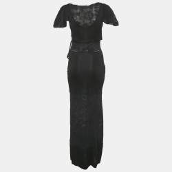 Pre Owned Chanel Black Jersey & Lace Detail Maxi Dress S