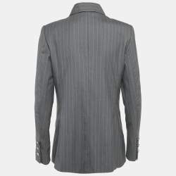 مملوكة مسبقًا جاكيت شانيل صوف مخطط رمادي مقاس وسط (ميديوم)