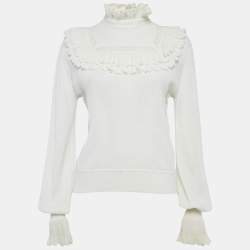 Pre Owned سترة شانيل ناعمة بكريمة تفاصيل كشكشة مقاس وسط